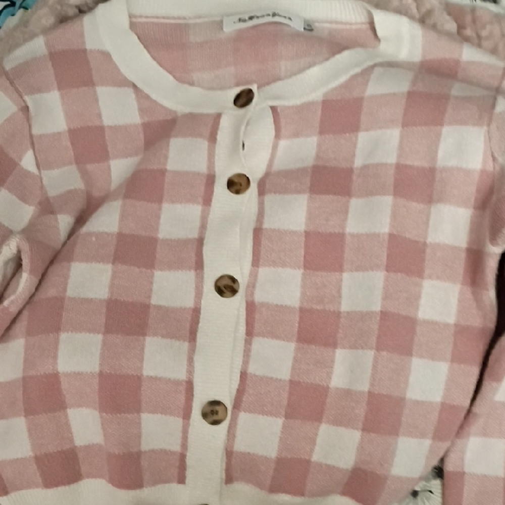 Small Cropped' Pink and White Checked Women's Cropped Sweater S But Fits Like XS